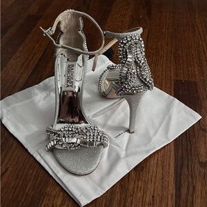 Badgley Mischka Silver Crystal Embellished Heels